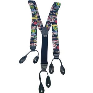 Addiction Men Suspenders 100% Silk Train‎ Print Adjustable One Size Y-Back